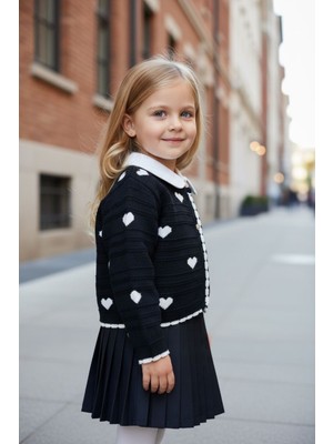 Lea Kids Pileli Etekli Kalpli Hırkalı Gömlekli Kız Çocuk Takım