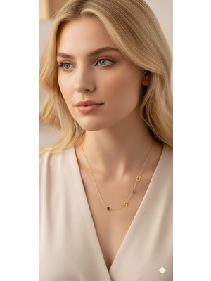 Papatya Silver 925 Ayar Gümüş Gold Kaplama Doğum Taşlı Zirkon Taşlı Harfli Kolye