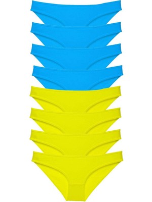 Beta Moda Hub 8 Adet Süper Eko Set Likralı Kadın Slip Külot Sarı Mavi
