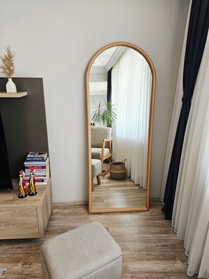 Uğurlu Ayna 180X70 Oval Doğal Ahşap Boy Aynası – Natürel Renk El Yapımı Dekoratif Duvar Aynası