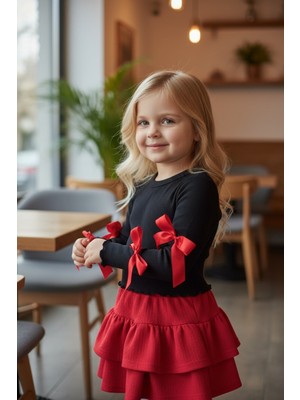 Lea Kids Etek Badi Takım Kolları Fiyonklu Eteği Katlı