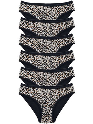 Beta Moda Hub 6 Adet Leopar Desenli Likralı Yumuşak Dokulu Kadın Slip Külot
