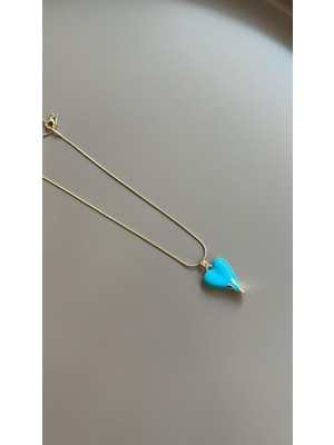 Beta Moda Hub Mineli Kalp Kolye - Mavi