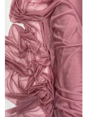 Beta Moda Hub Yağmur Damlası Simli Abiye Elbise Şallık Tül Kumaş Gül Kurusu 32-H