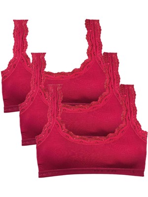 Beta Moda Hub 3 Adet Dantel Nakış Işlemeli Pedli Bambu Kadın Büstiyer Bordo