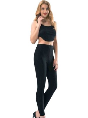 Beta Moda Hub Kota Kadın Uzun Paça Katlamalı Likralı Sporcu Düz Tayt Siyah 4000