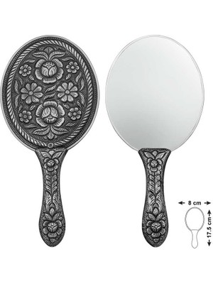 SanalAMCA Store 925 Ayar Gümüş Papatya ve Gül Motifli El Aynası T8633 (972)