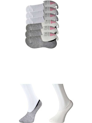 Beta Moda Hub Gri ve Beyaz Kadın Babet Çorap 6 Çift
