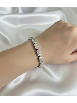 Hoolya Design Xuping Modern Tasarım Zirkon Taşlı Kuyumcu Serisi Gümüş Renk Premium Bileklik 17CM + 2cm Ayarlı