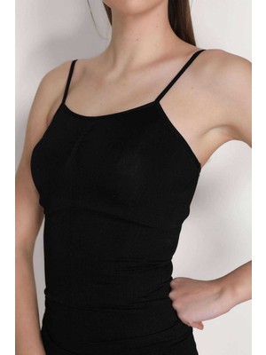 Beta Moda Hub Elite Life Kadın Dikişsiz Ince Askılı Siyah Atlet 848