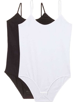 Beta Moda Hub 2 Adet Battal Beden Ip Askılı Kadın Çıtçıtlı Body Siyah Beyaz
