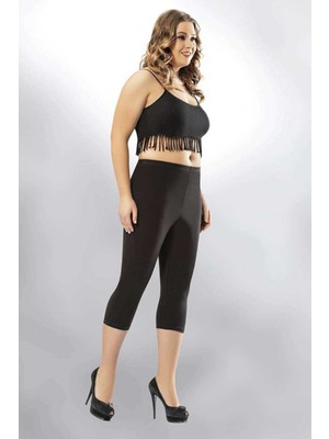 Beta Moda Hub Kota Büyük Beden Kadın Kapri Sporcu Likralı Düz Tayt Siyah 4005