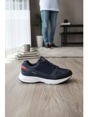 Enoch Erkek Spor ve Yürüyüş Ayakkabısı Tam Ortopedik Tabanlı Lacivert Fileli ve Şeritli Günlük Model