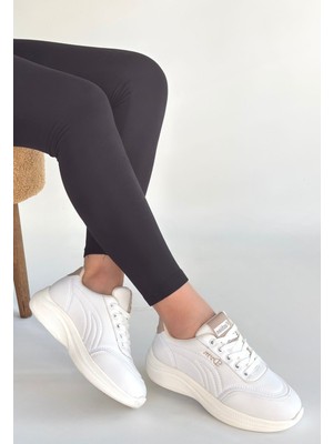 End Black Store Yejja Beyaz Cilt Bağcıklı Spor Ayakkabı