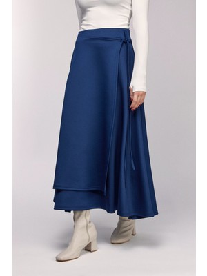 Saade Lacivert Yüksek Bel Bağlamalı Katmanlı Görünüm Scuba Etek S