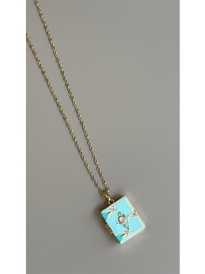 Beta Moda Hub Etnik Desen Kapaklı Kolye - Mavi