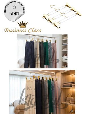 Manken İstanbul Business Class 3 Adet Pleksi Şeffaf Gold Kanca Mandallı Pantolon Askısı Etek Askısı