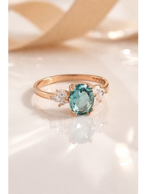 925 Ayar Aquamarin Taşlı Tasarım Gümüş  Yüzük