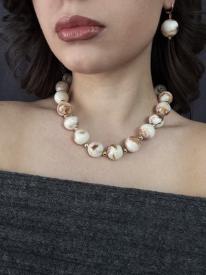 Gistoria Alacalı Cam Doku Boncuk Kolye Küpe Seti