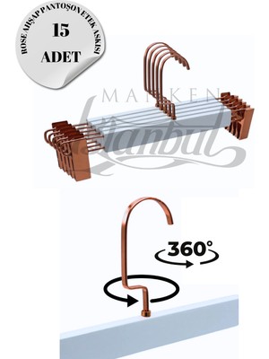 Manken İstanbul Business Class  15 Adet Rose Kanca Lamine Ahşap Mandallı Pantolon Askısı Etek Askısı