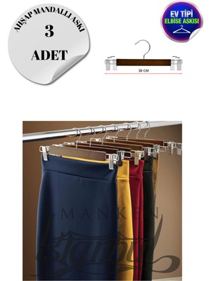 Manken İstanbul 3 Adet Ev Tipi Ahşap Mandallı Pantolon Askısı Etek Askısı Elbise Askısı
