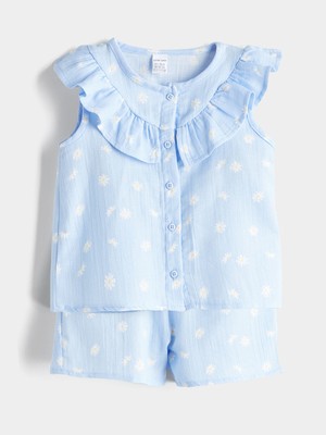 Lc Waikiki Yeni Sezon Bisiklet Yaka Çiçekli Bluz ve Şort 2'li