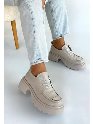 End Black Store Kiya Bej Rugan Dolgu Topuk Oxford Ayakkabı