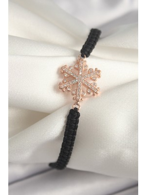 Clariss Pirinç Rose Renk Zirkon Taşlı Kar Tanesi Figür Makrome Asansörlü Model Kadın Bileklik