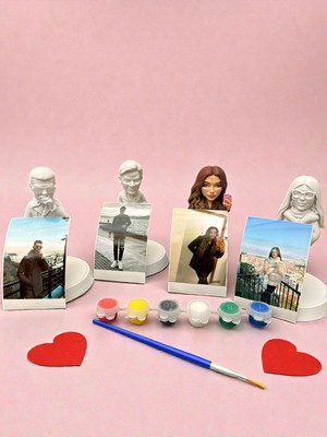 Lades Fotoğraftan Kişiye Özel 3D Figür Büst – El Boyaması, 6 Renk & Fırça Dahil,