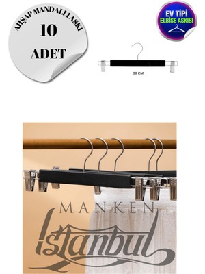 Manken İstanbul 10 Adet Ev Tipi Ahşap Mandallı Pantolon Askısı Etek Askısı Elbise Askısı