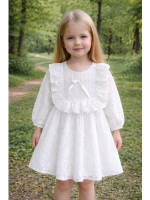 Kız Çocuk Robadan Fırfırlı Astarlı Dantel Elbise