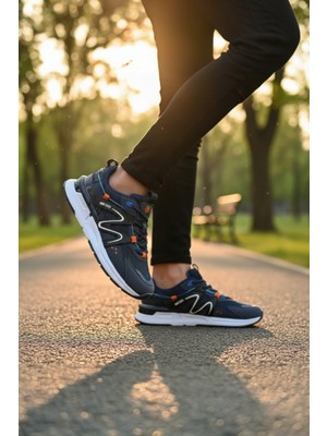 Enoch Erkek Spor ve Yürüyüş Ayakkabısı Tam Ortopedik Tabanlı Lacivert Turuncu Detaylı Performans Modeli