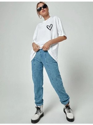 Serac Collection Unisex Baskılı Oversize T-Shirt - Beyaz