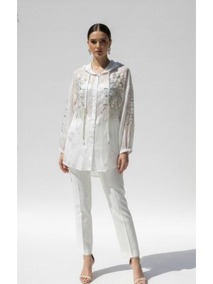 Rabiossa Kadın Inci Detaylı Transparan Kapüşonlu Gömlek