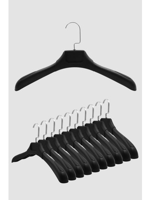Manken İstanbul 10 Adet Siyah Abs Plastik Askı Ceket Elbise Askısı Kıyafet Askısı Gömlek Askısı Genişlik:44 cm