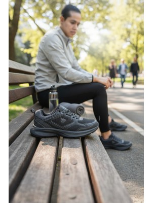 Enoch Erkek Spor ve Yürüyüş Ayakkabısı Tam Ortopedik Tabanlı Siyah Kırmızı Detaylı Performans Modeli