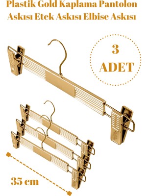 Manken İstanbul 3 Adet Plastik Gold Kaplama Pantolon Askısı Etek Askısı Elbise Askısı