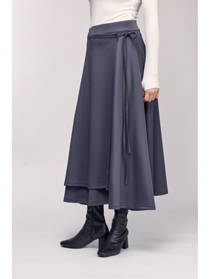 Saade Antrasit Yüksek Bel Bağlamalı Katmanlı Görünüm Scuba Etek M