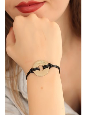 Clariss Happy (Mutlu) Siyah Deri Ipli Unisex Mood Bileklik