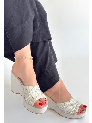 End Black Store Moka Bej Triko Dolgu Topuk Terlik