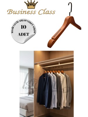 Manken İstanbul Business Class 10 Adet 44 cm Siyah Italyan Kanca Masif Ahşap Takım Elbise Askısı Palto Ceket Askısı