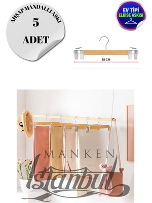 Manken İstanbul 5 Adet Ev Tipi Ahşap Mandallı Pantolon Askısı Etek Askısı Elbise Askısı