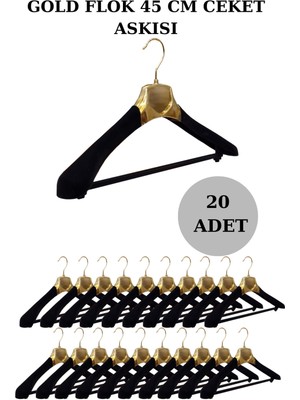 Manken İstanbul 20 Adet  Flok-Gold Kaplama Plastik Ceket Askısı Kıyafet Askısı Takım Elbise Askısı