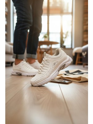 Enoch Erkek Spor ve Günlük Ayakkabı Tam Ortopedik Tabanlı Bej/beyaz Chunky Modern Model