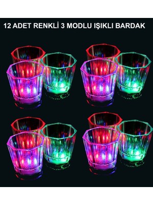 Go İthalat LED Işıklı Eğlence Bardakları - 3 Modlu Renk Değiştiren Bardak 12 Adet (5224)
