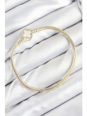 Clariss Pirinç Charm Zirkon Taşlı Yonca Model Gold Renk Kadın Bileklik