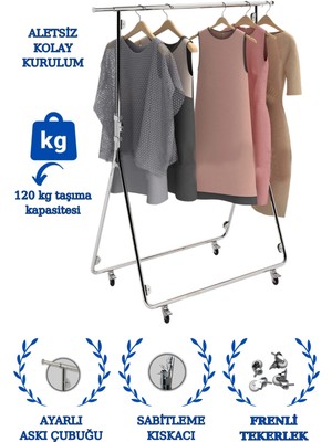 Manken İstanbul Katlanabilir Lüks Dekoratif Askılık-Ayaklı Elbise Askısı-Seyyar Askılık