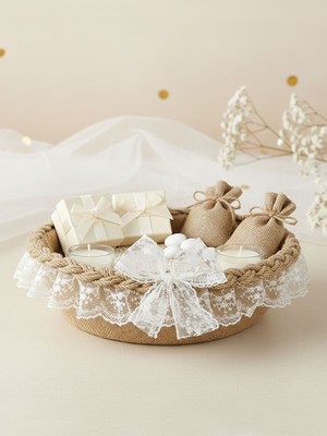 Bonvos Nişan, Nikah, Kına ve Söz Sepeti – Küpür Detaylı Oval Dekoratif Sepet