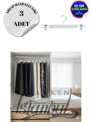 Manken İstanbul 3 Adet Ev Tipi Ahşap Mandallı Pantolon Askısı Etek Askısı Elbise Askısı