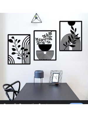 Sscnc Modern Çizgisel Bitki Desenli Mdf Duvar Tablosu – 3’lü Set